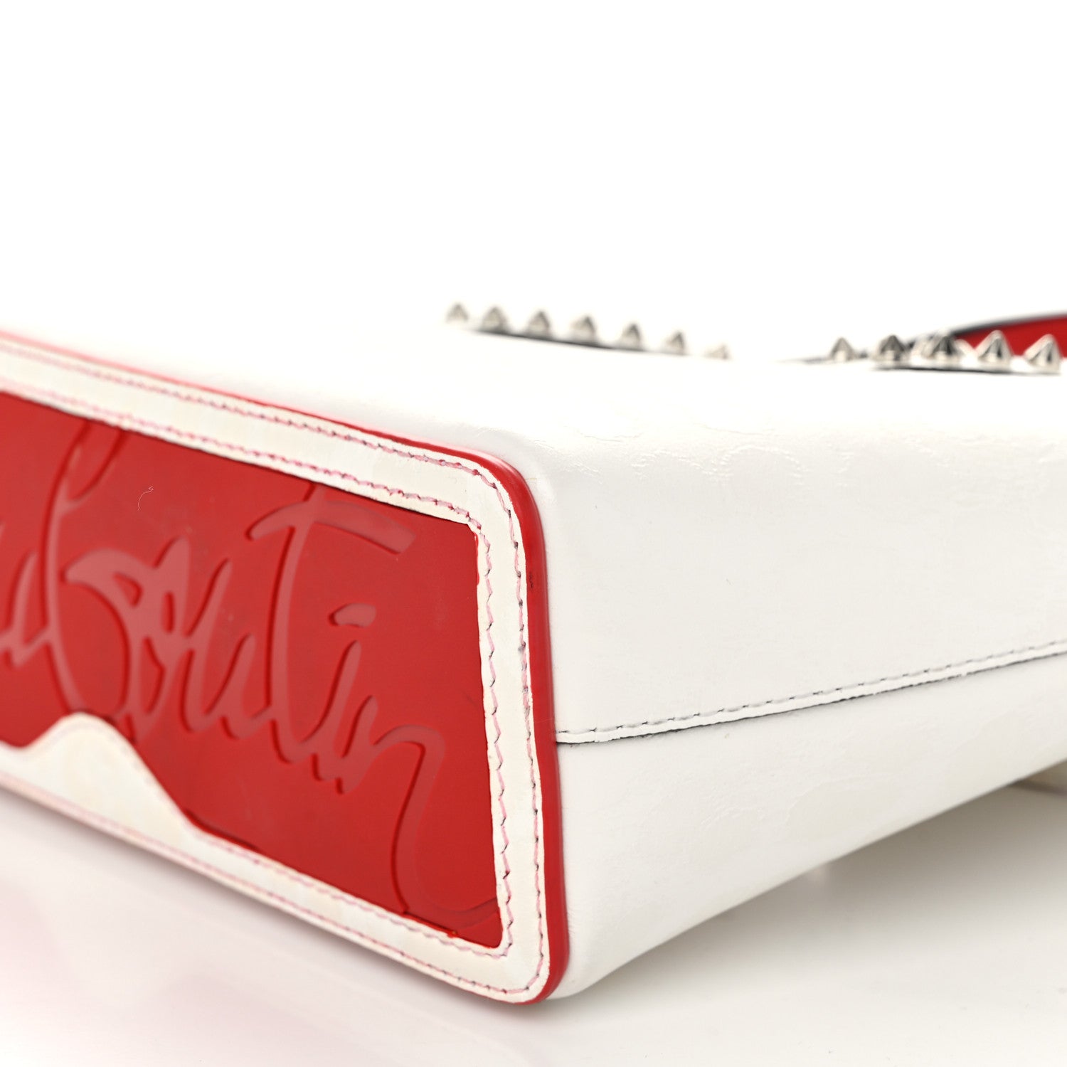 Christian Louboutin Patent Calfskin Leopard Print Spikes Mini East West Cabata Tote Snow 10 of 11