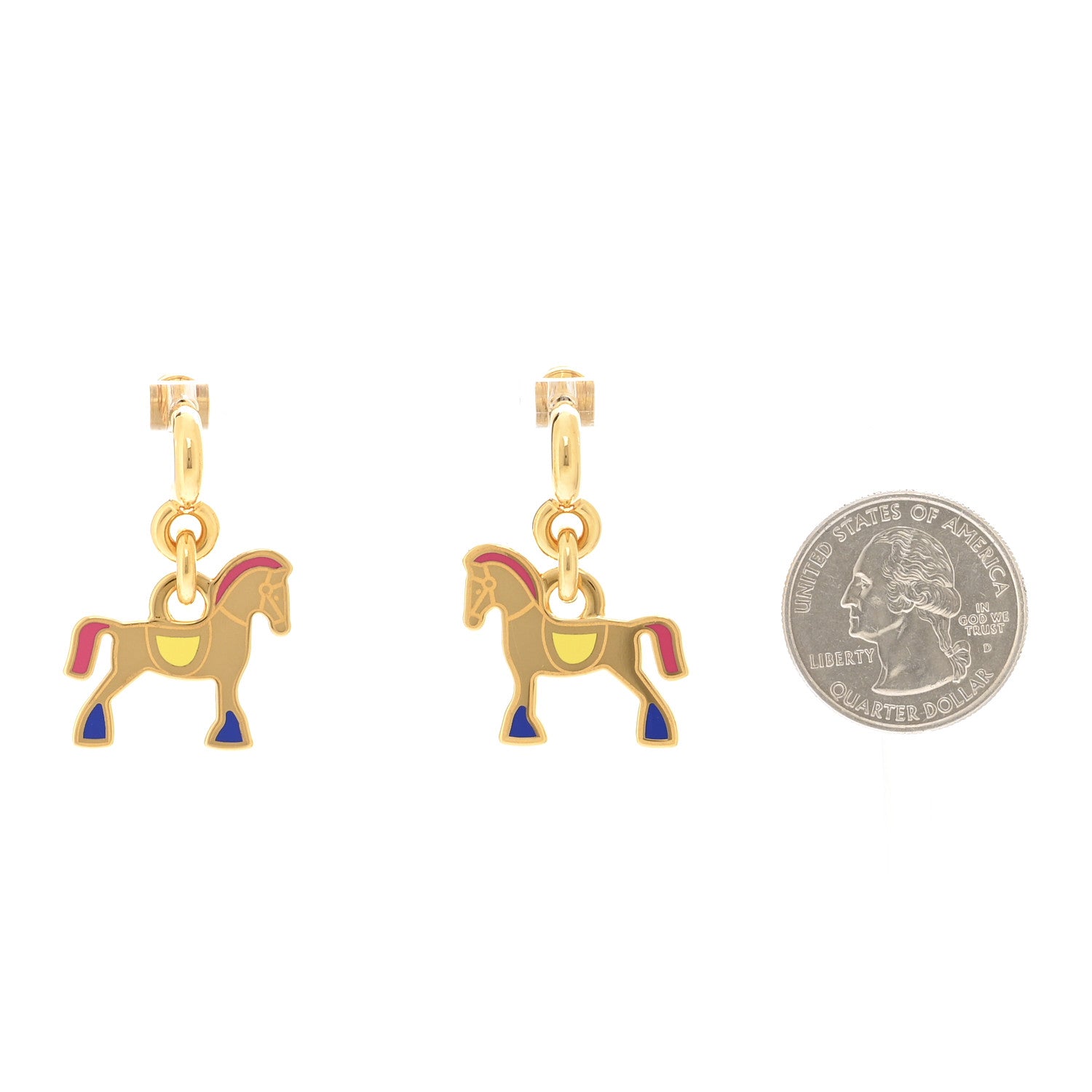 Hermes Metal Lacquered Cheval Earrings  Gold 2 of 5