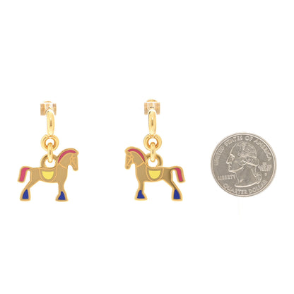Hermes Metal Lacquered Cheval Earrings  Gold 2 of 5