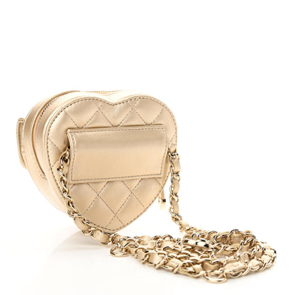 Chanel Metallic Lambskin Quilted CC In Love Heart Waist Belt Bag With Chain Gold 3 of 11