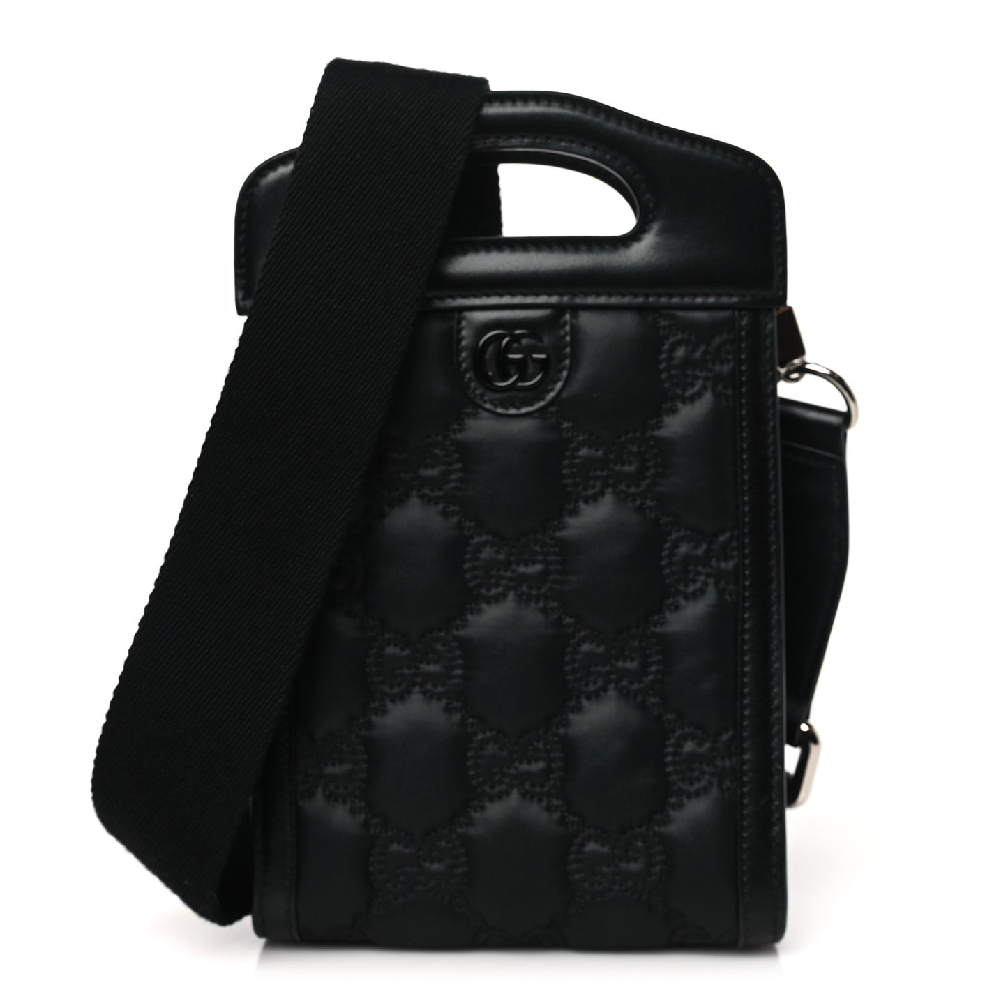 Nylon Calfskin Enamel GG Matelasse Mini Top Slip Handle Crossbody Bag Black