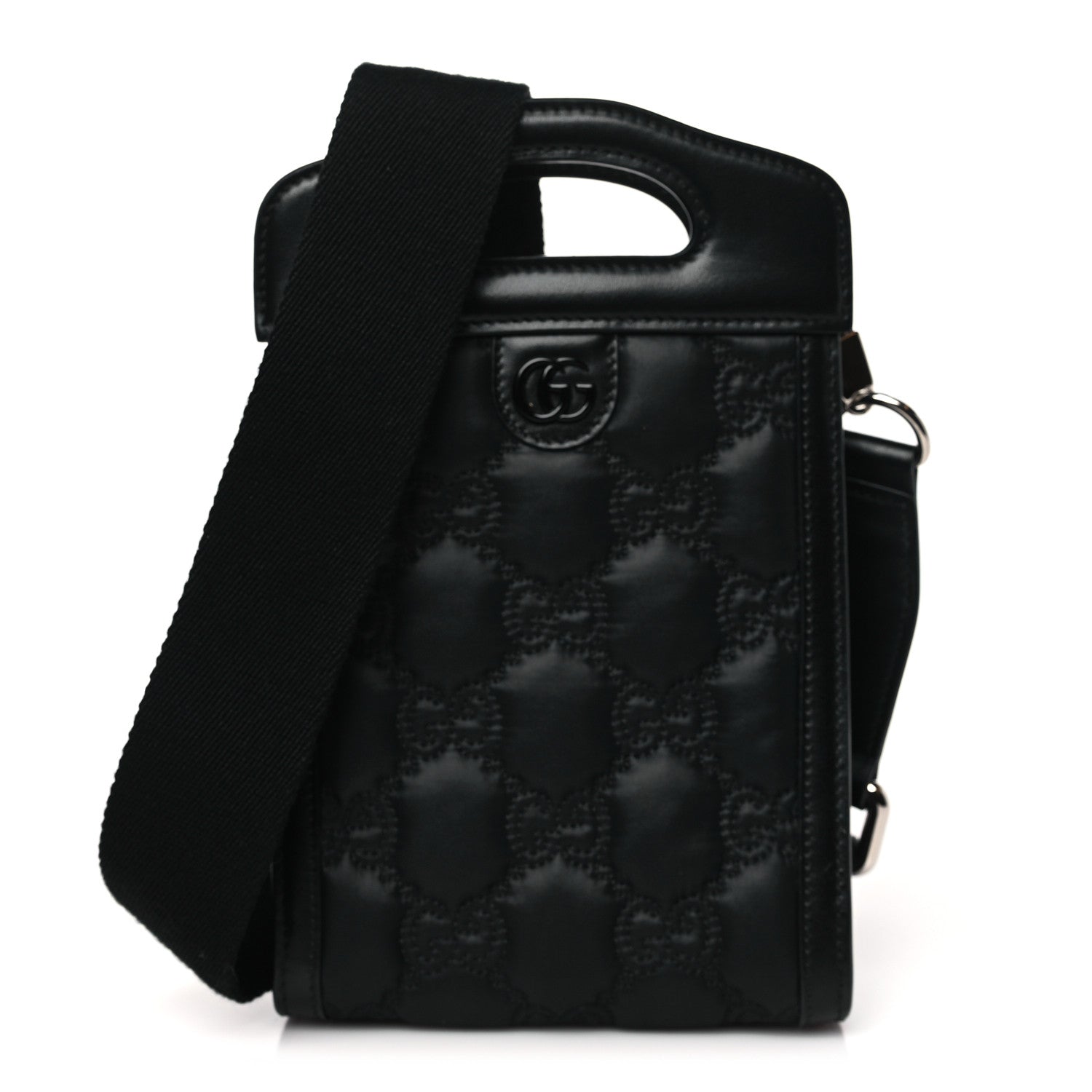 Gucci Nylon Calfskin Enamel GG Matelasse Mini Top Slip Handle Crossbody Bag Black 1 of 10