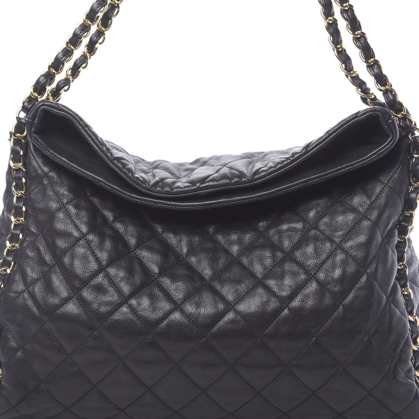 Calfskin Quilted Large Chain Me Hobo Black