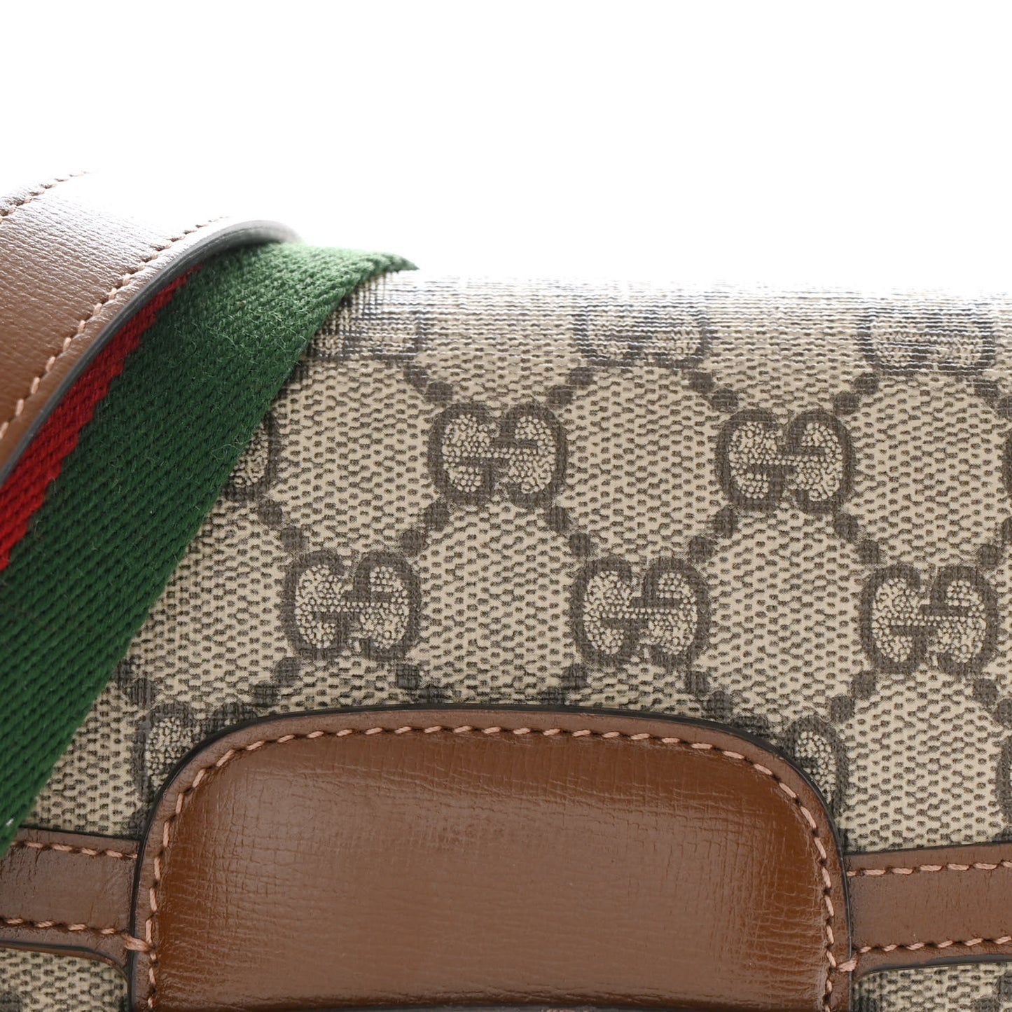 GG Supreme Monogram Azalea Calfskin Web Mini Horsebit 1955 Shoulder Bag Beige Ebony Brown Sugar