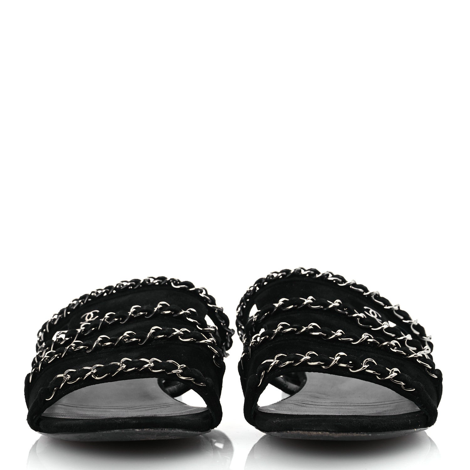 Chanel Suede Chain Flat Sandals 36.5 Black 3 of 11