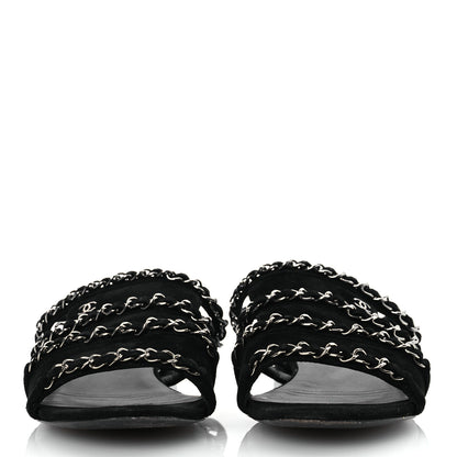 Chanel Suede Chain Flat Sandals 36.5 Black 3 of 11