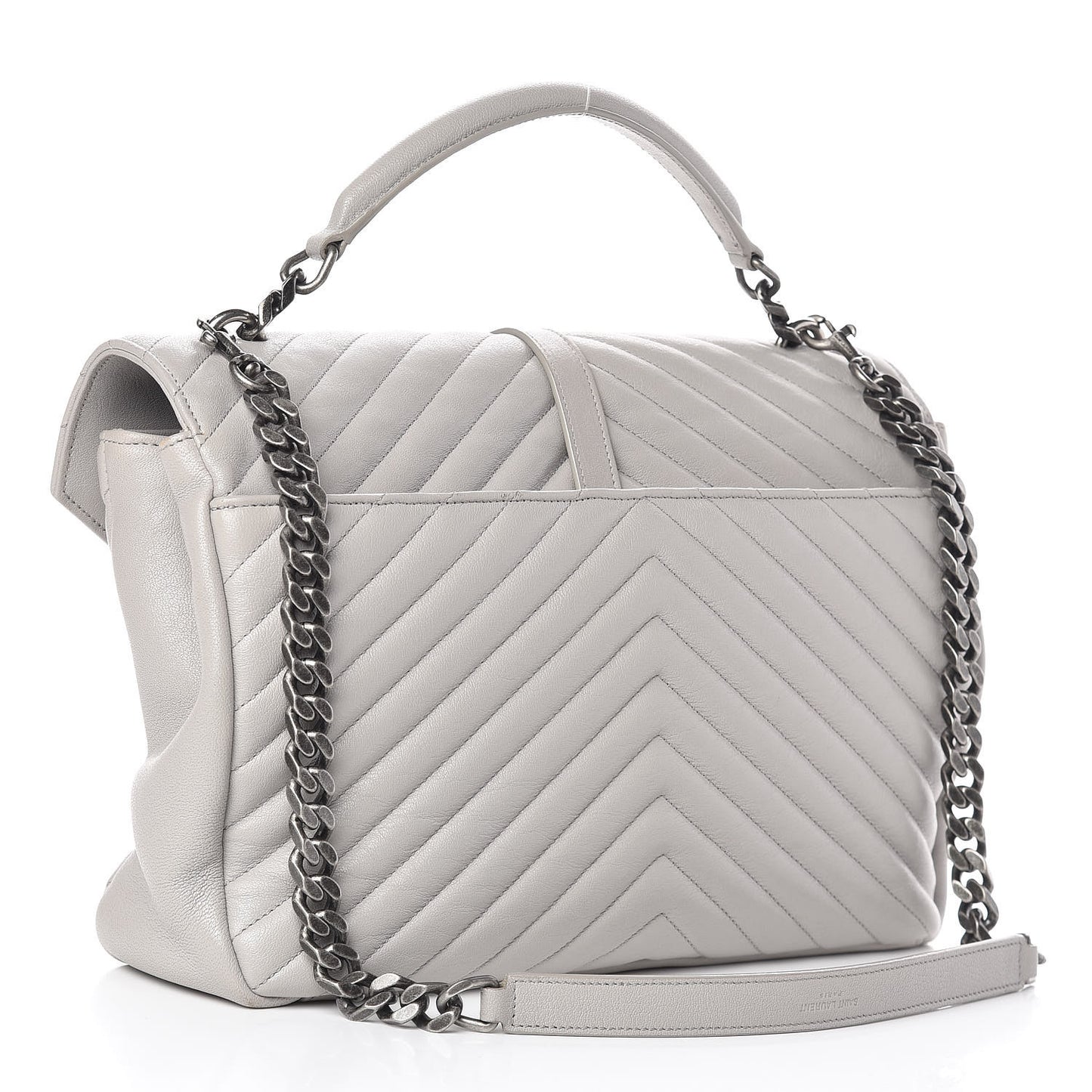 Sheepskin Matelasse Chevron Monogram Large College Satchel Light Grey