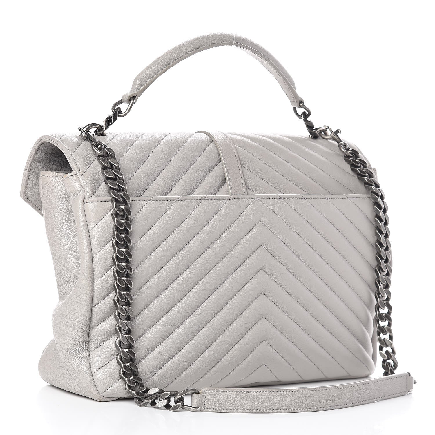 Saint Laurent Sheepskin Matelasse Chevron Monogram Large College Satchel Light Grey 4 of 12