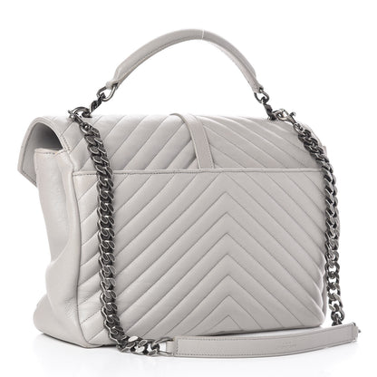 Saint Laurent Sheepskin Matelasse Chevron Monogram Large College Satchel Light Grey 4 of 12