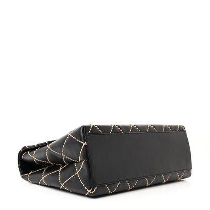 Chanel Calfskin Wild Stitch Surpique Jumbo Kelly Flap Bag Black 4 of 14