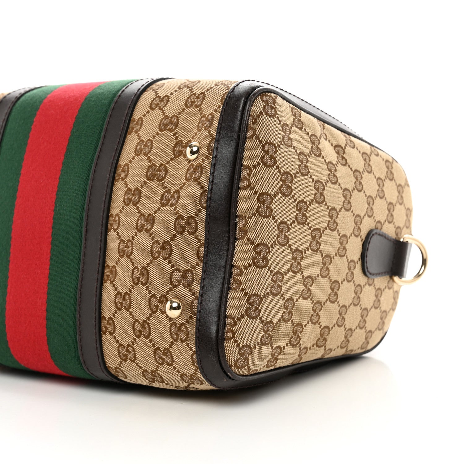 Gucci Monogram Selleria Calfskin Vintage Web Medium Boston Beige Ebony Cocoa 13 of 15