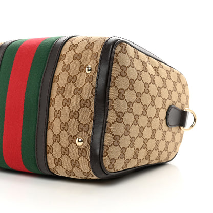 Gucci Monogram Selleria Calfskin Vintage Web Medium Boston Beige Ebony Cocoa 13 of 15