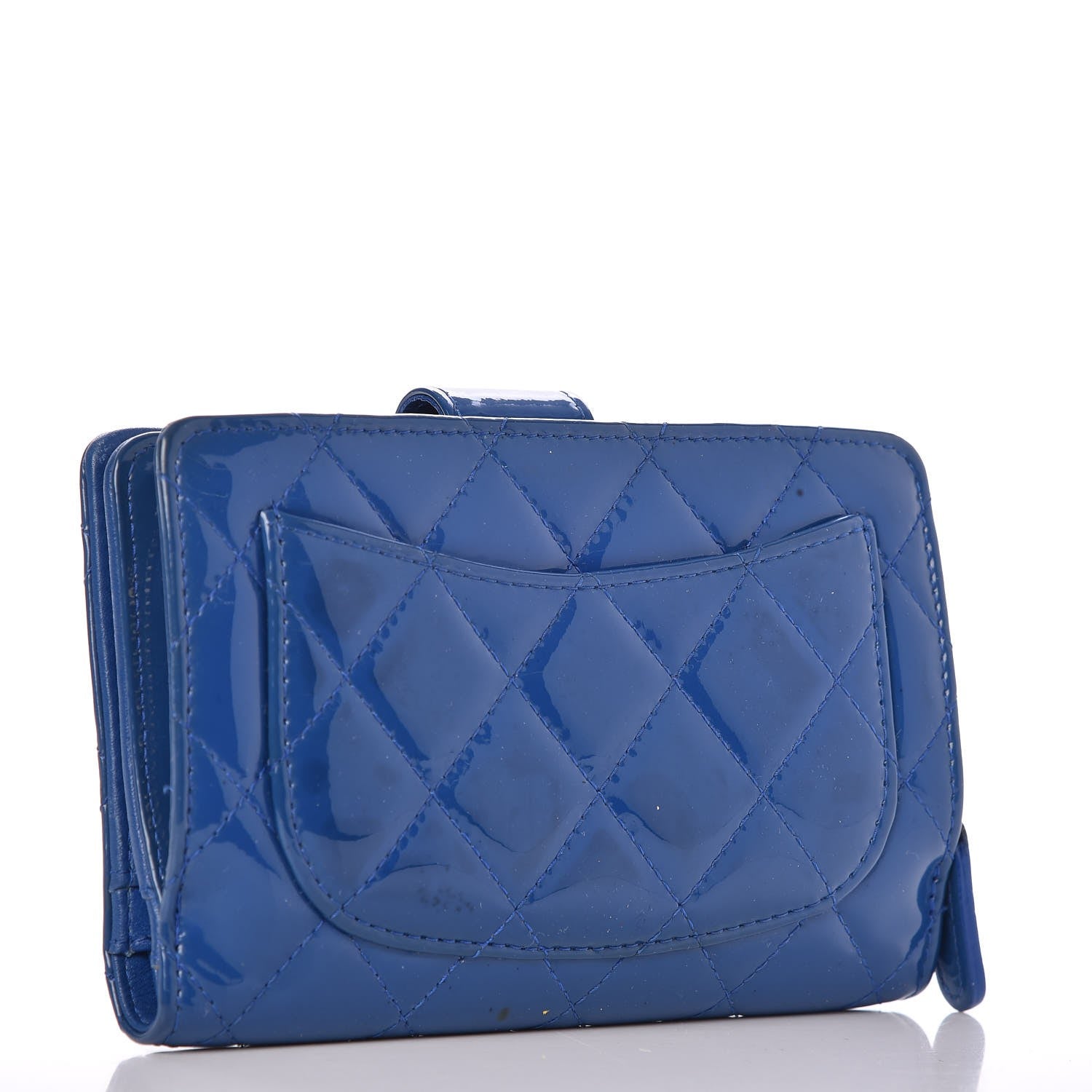 Chanel Patent Quilted Zip Pocket Wallet Blue 3 of 12