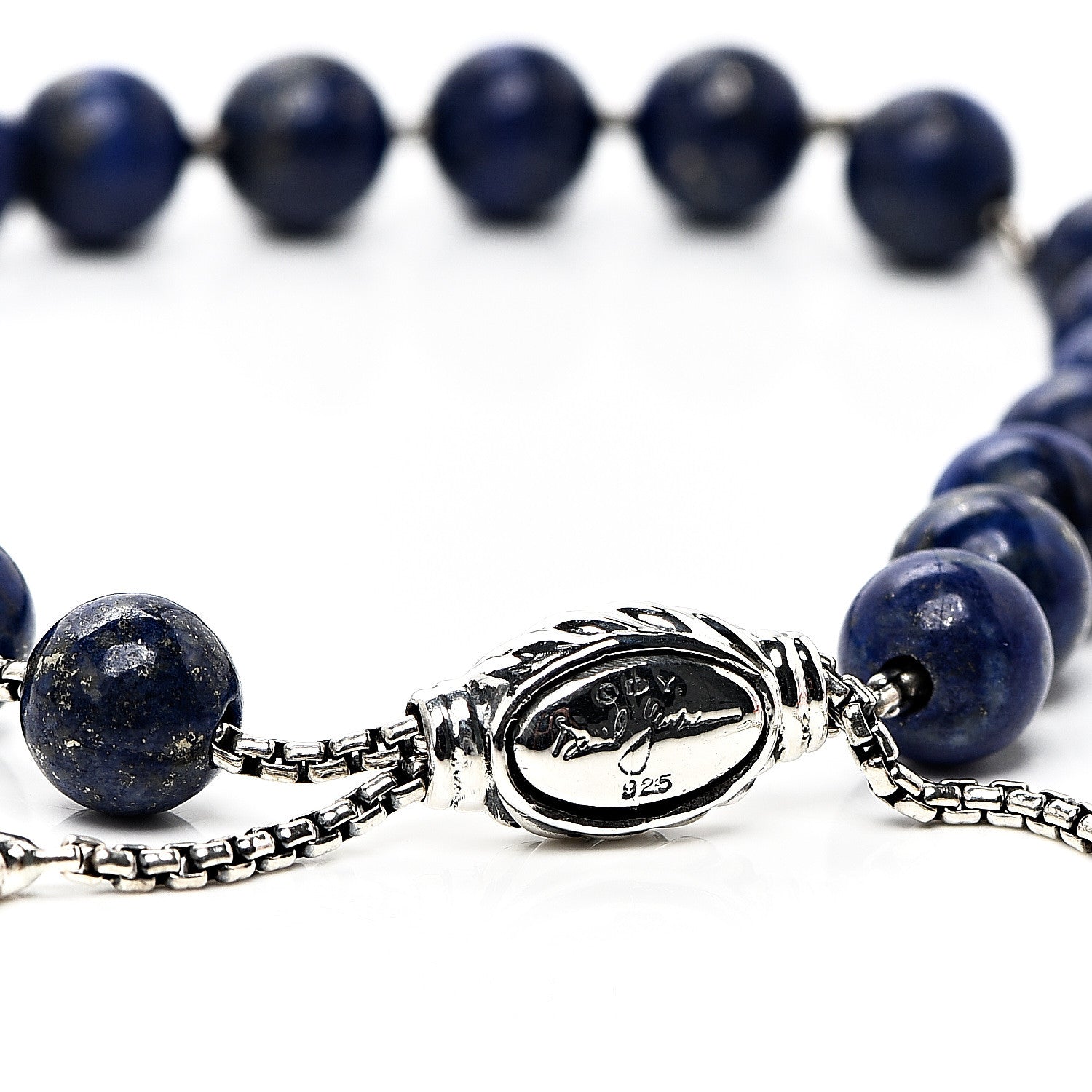 David Yurman Sterling Silver Lapis Lazuli 8mm Spiritual Beads Adjustable Bracelet 3 of 3
