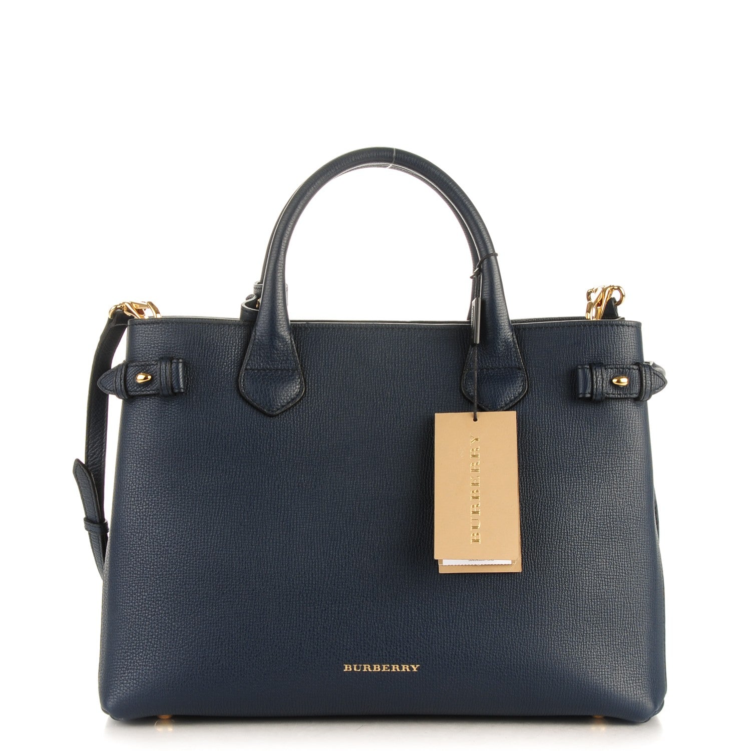 Burberry Calfskin House Check Medium Banner Tote Ink Blue 1 of 8