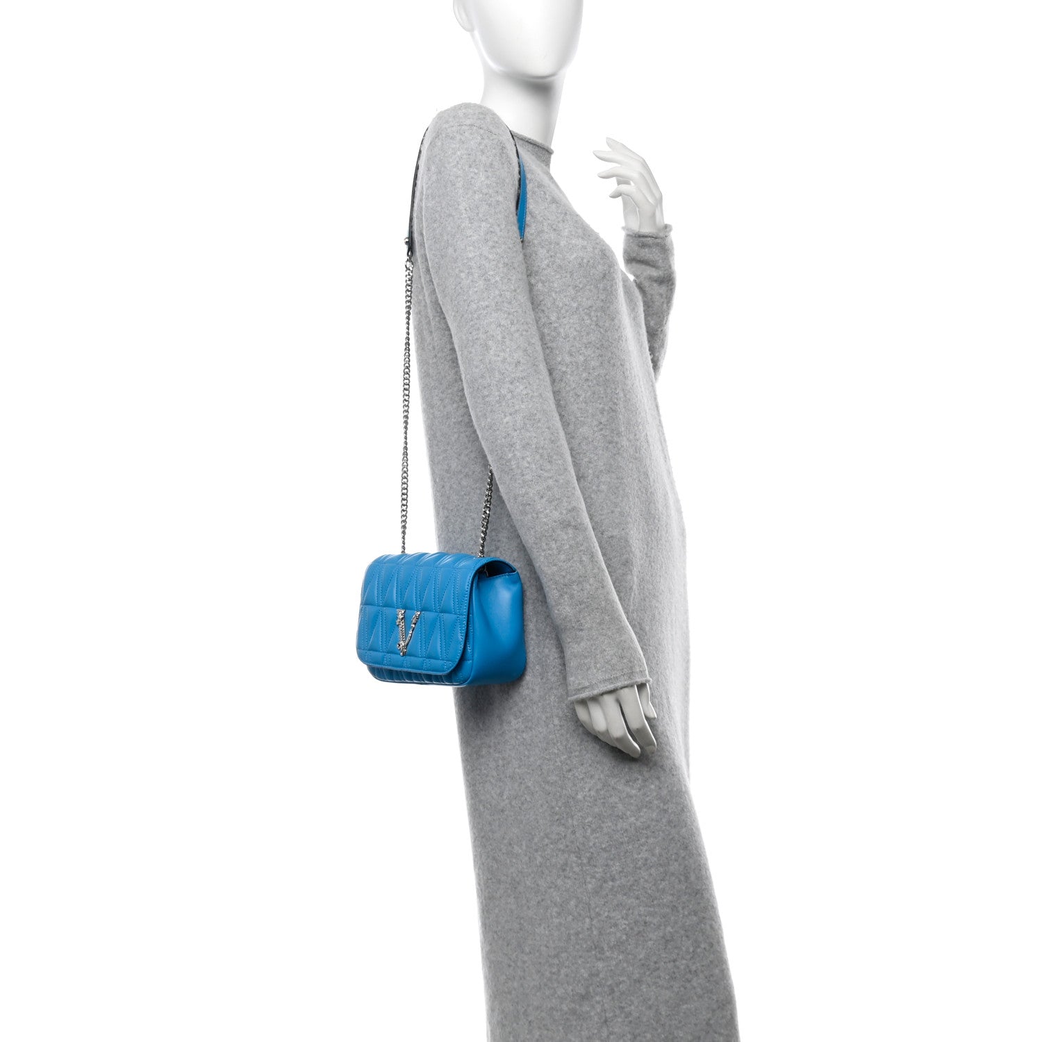 Versace Nappa Quilted Virtus Bag Blue 2 of 11