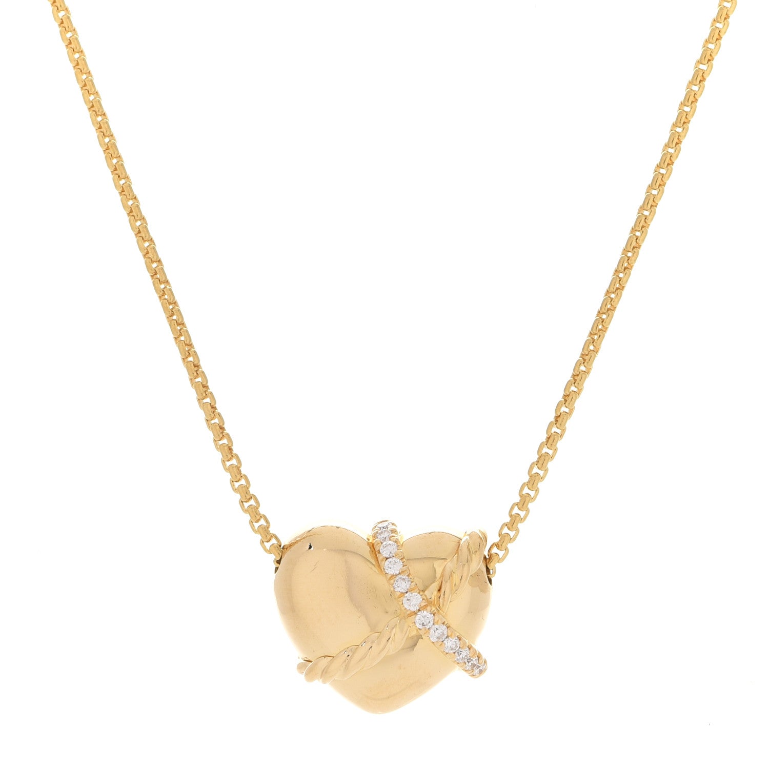 David Yurman 18K Yellow Gold Diamond Le Petit Coeur Heart Pendant Necklace 4 of 8