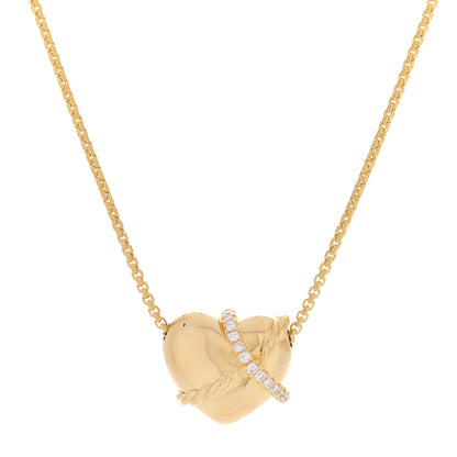 David Yurman 18K Yellow Gold Diamond Le Petit Coeur Heart Pendant Necklace 4 of 8