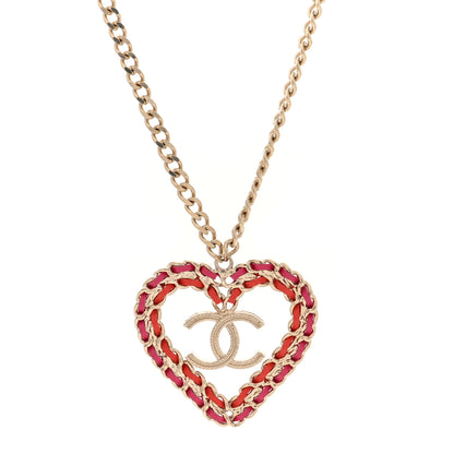 Chanel Metal Lambskin Chain CC Heart Necklace Pink Red Gold 1 of 4