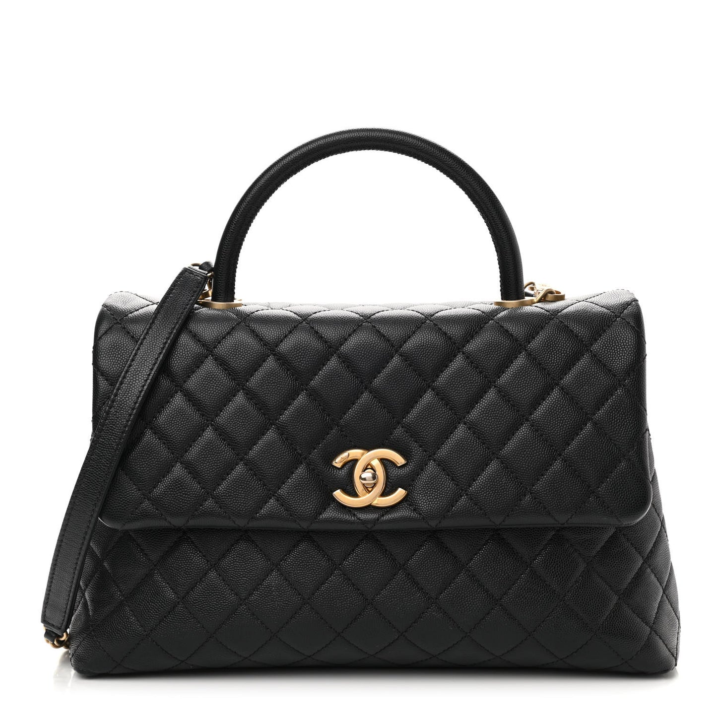 Caviar Quilted Medium Coco Handle Flap Black