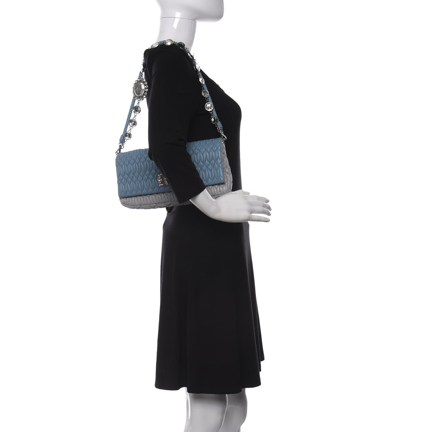 Nappa Matelasse Bi-Color Crystal Flap Clutch Astrale Grey