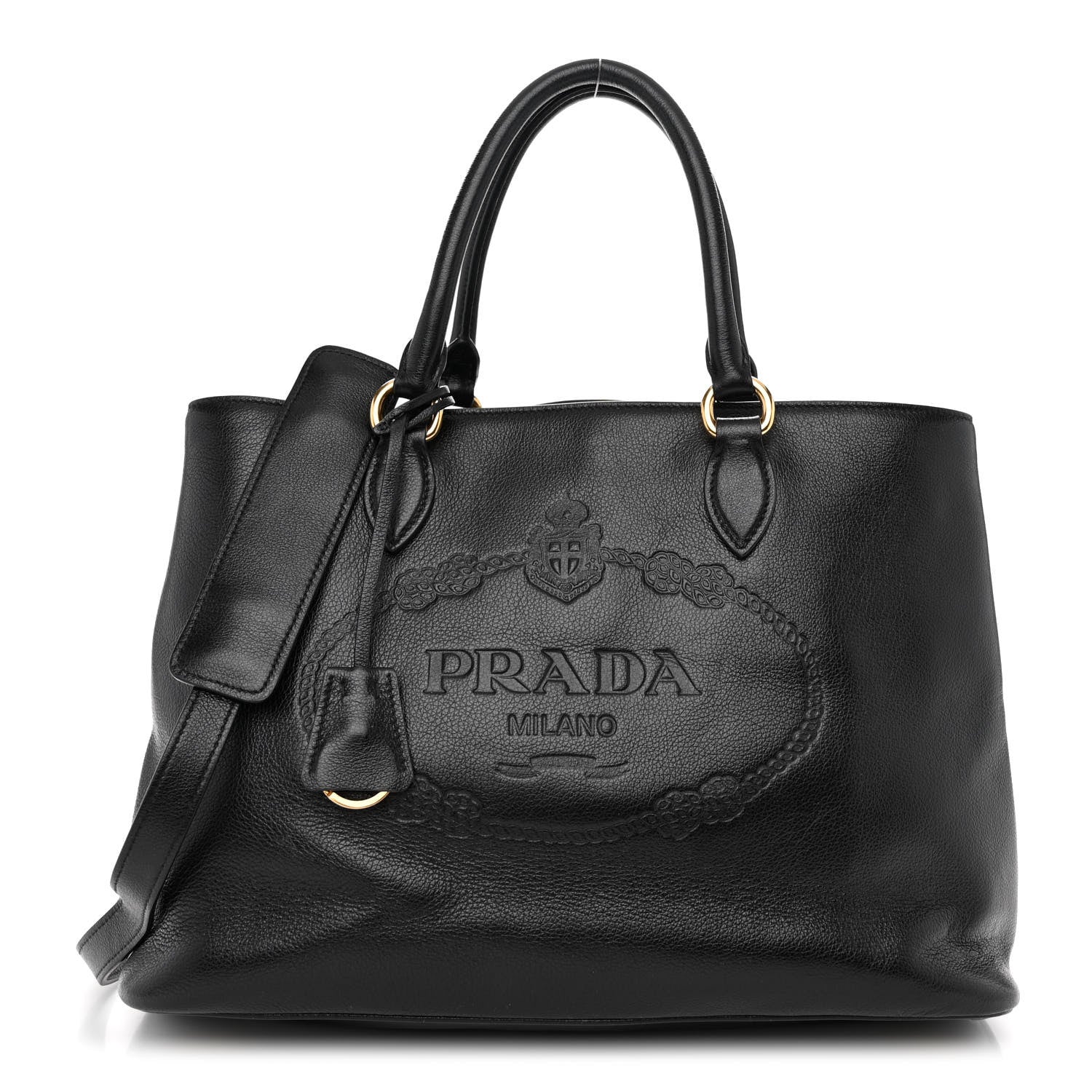Prada Glace Calfskin Embossed Logo Tote Black 1 of 11