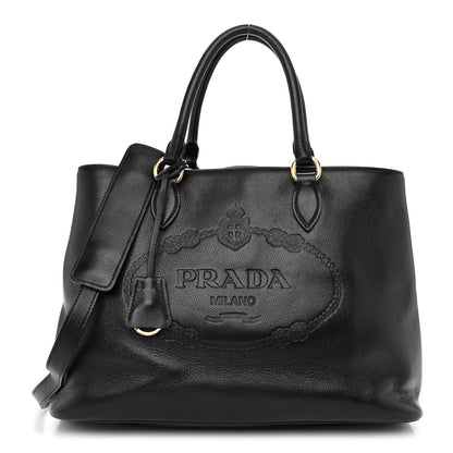 Prada Glace Calfskin Embossed Logo Tote Black 1 of 11