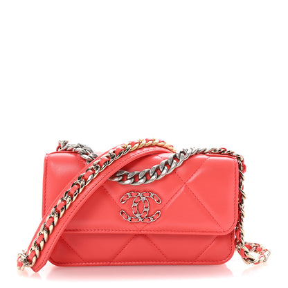 Chanel Lambskin Quilted Chanel 19 Flap Phone Holder With Chain Coral 1 of 11