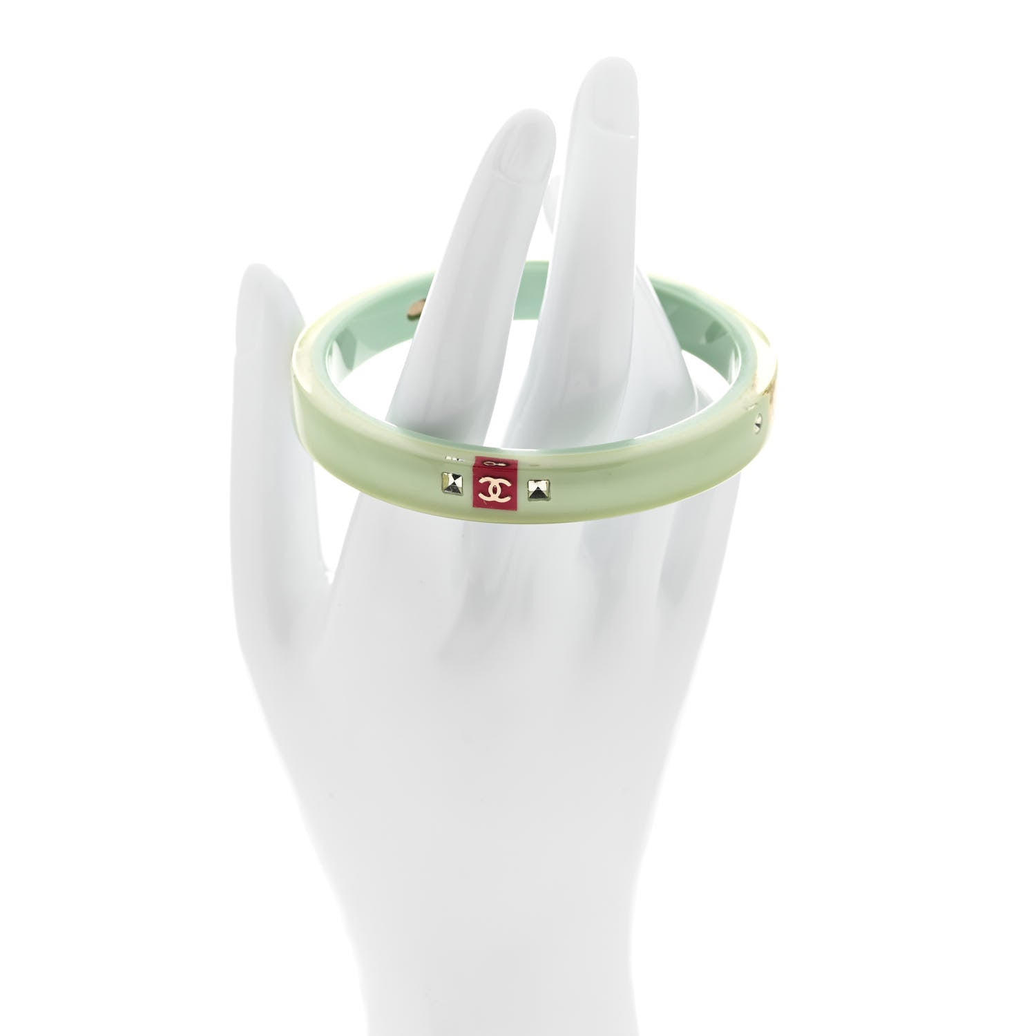 Chanel Resin Lucite CC Bangle Bracelet Green 2 of 4