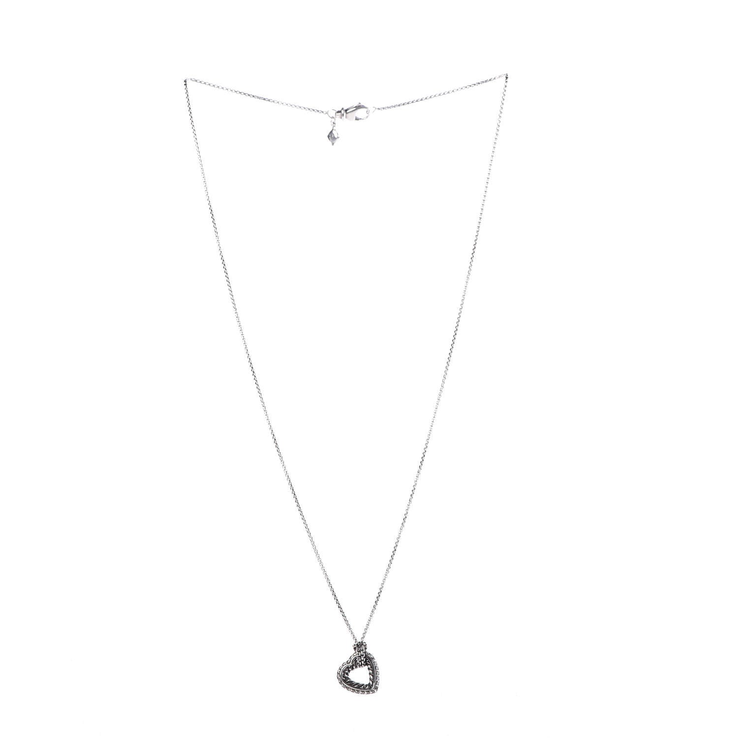 David Yurman Sterling Silver Diamond Open Heart Cable Necklace 3 of 6