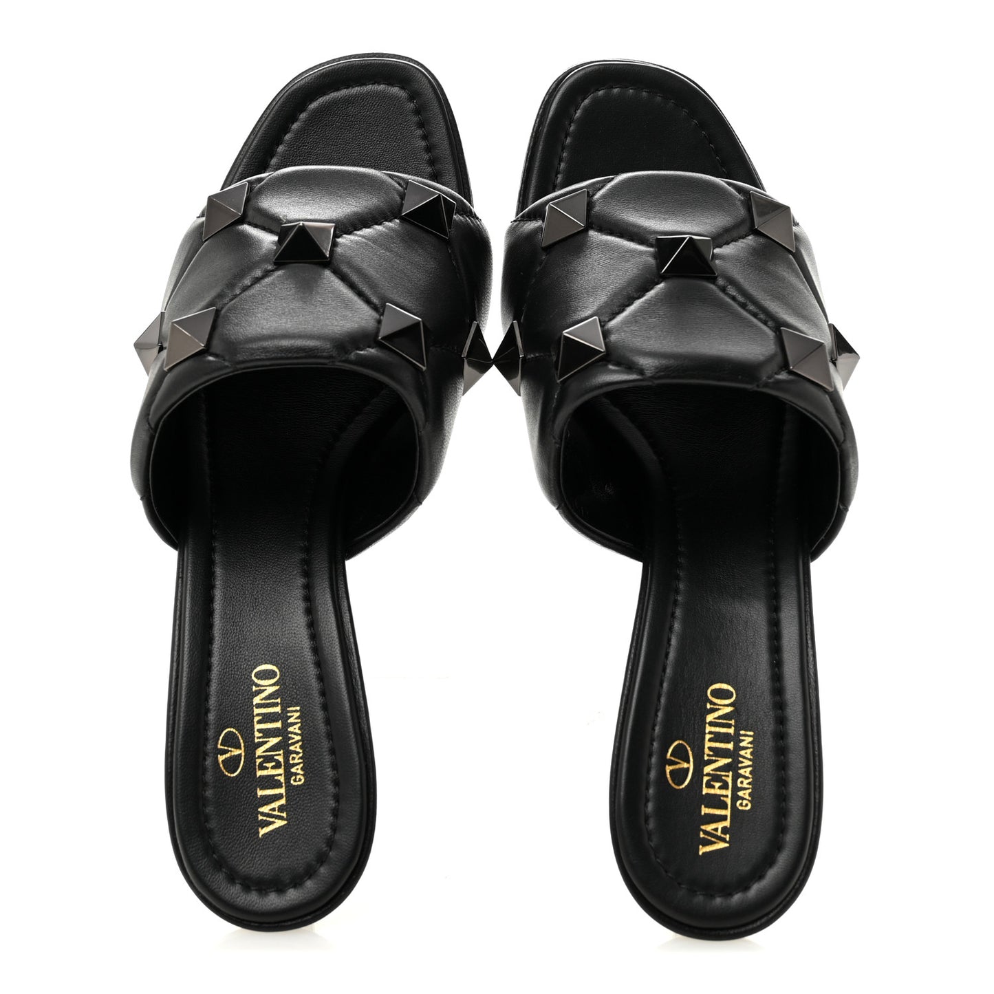 Nappa Quilted Monochrome Roman Stud 65mm Slide Sandals 39.5 Black