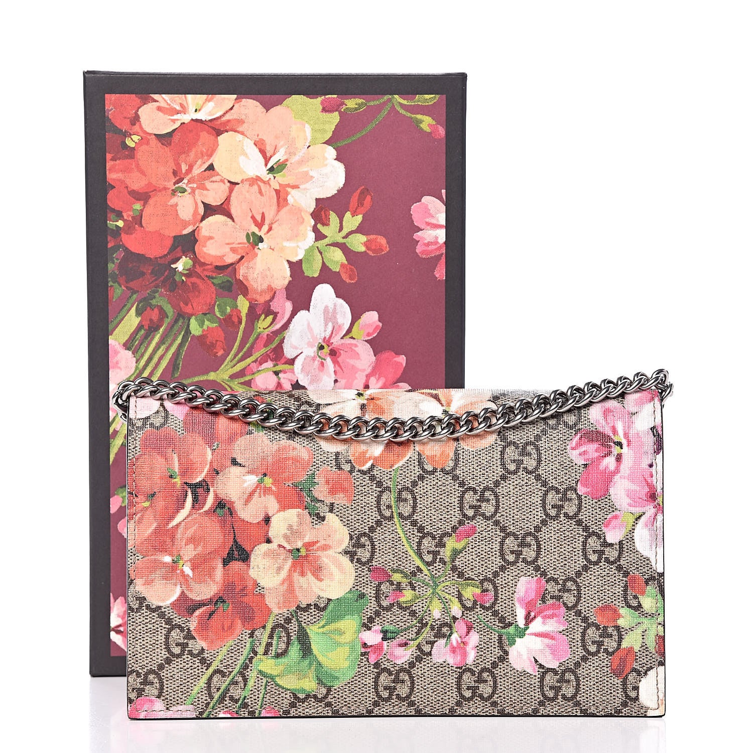 Gucci GG Supreme Monogram Blooms Chain Wallet Beige Multicolor Dry Rose 10 of 10