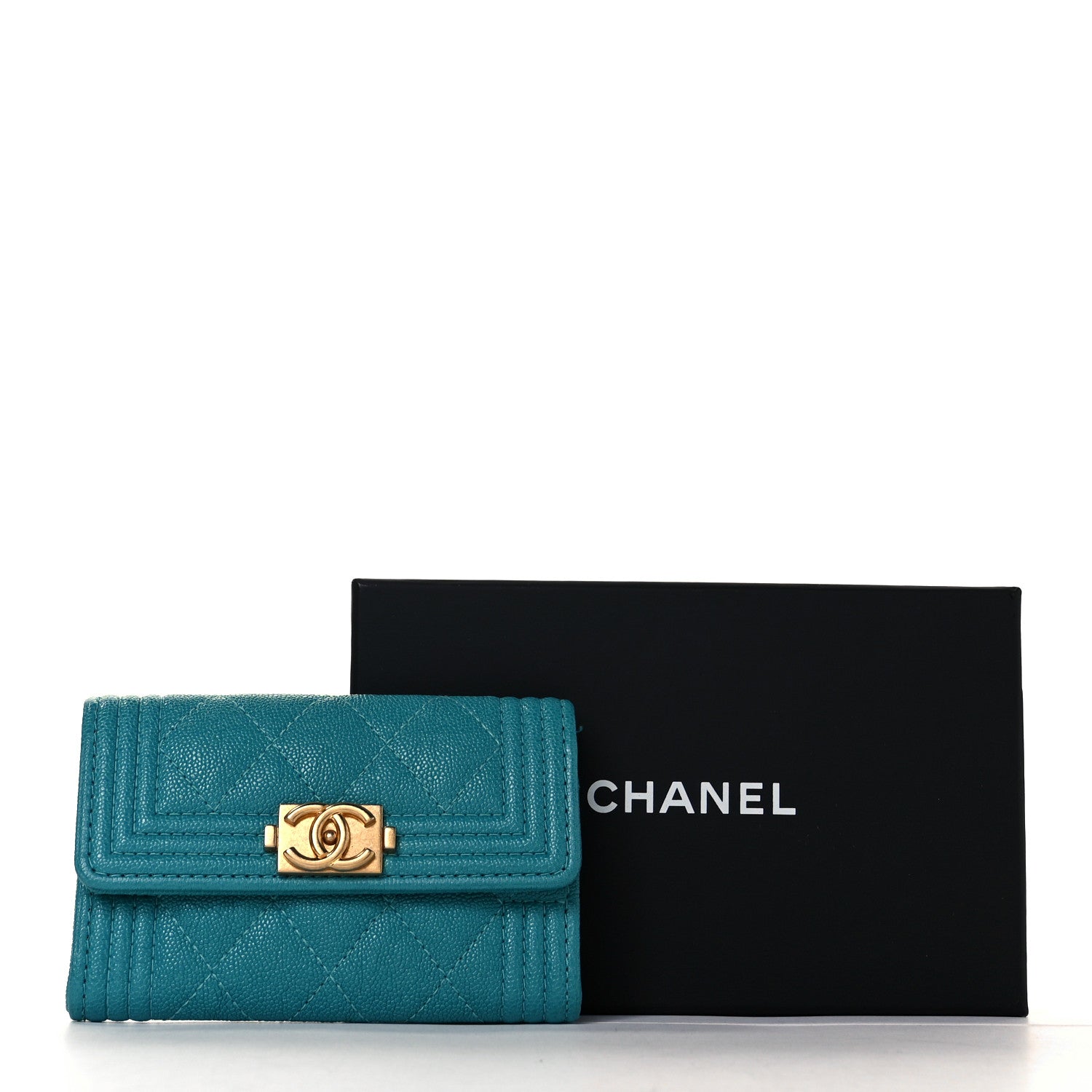 Chanel Caviar Quilted Boy Flap Card Holder Turquoise 9 of 9