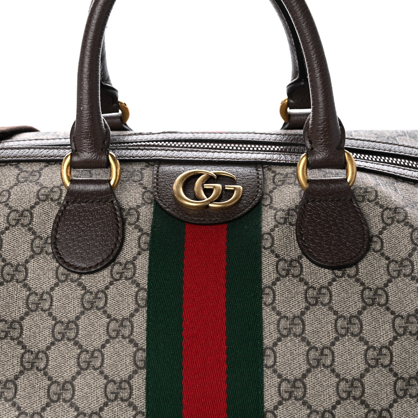 GG Supreme Monogram Textured Dollar Calfskin Web Large Savoy Duffle Bag Beige Ebony New Acero