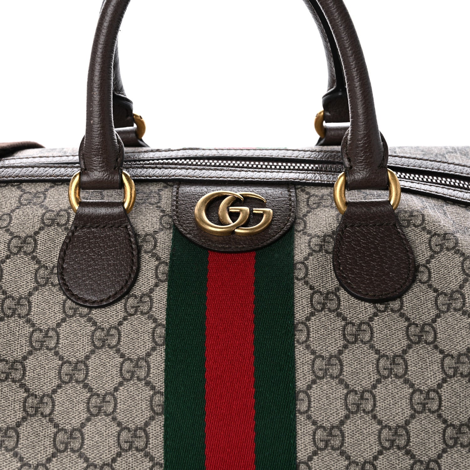 Gucci GG Supreme Monogram Textured Dollar Calfskin Web Large Savoy Duffle Bag Beige Ebony New Acero 7 of 10