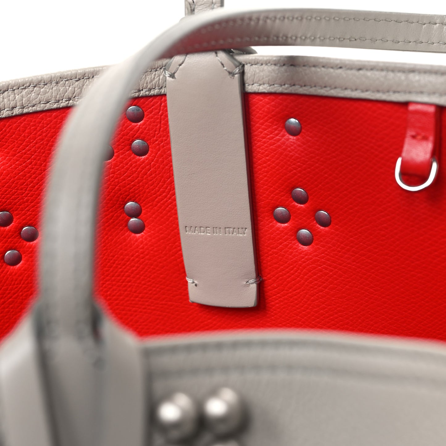 Calfskin Empire Spike Studded East West Cabata Tote Light Grey