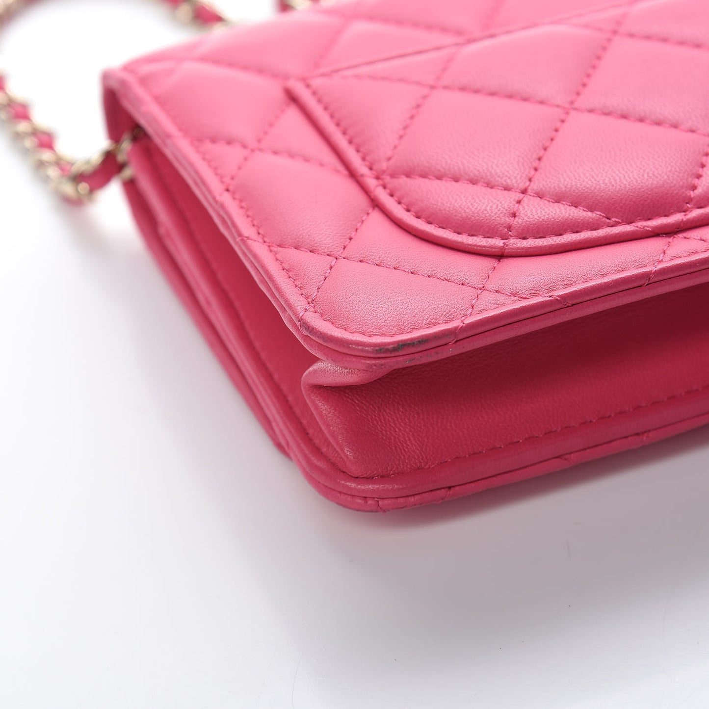 Lambskin Quilted Wallet On Chain WOC Dark Pink