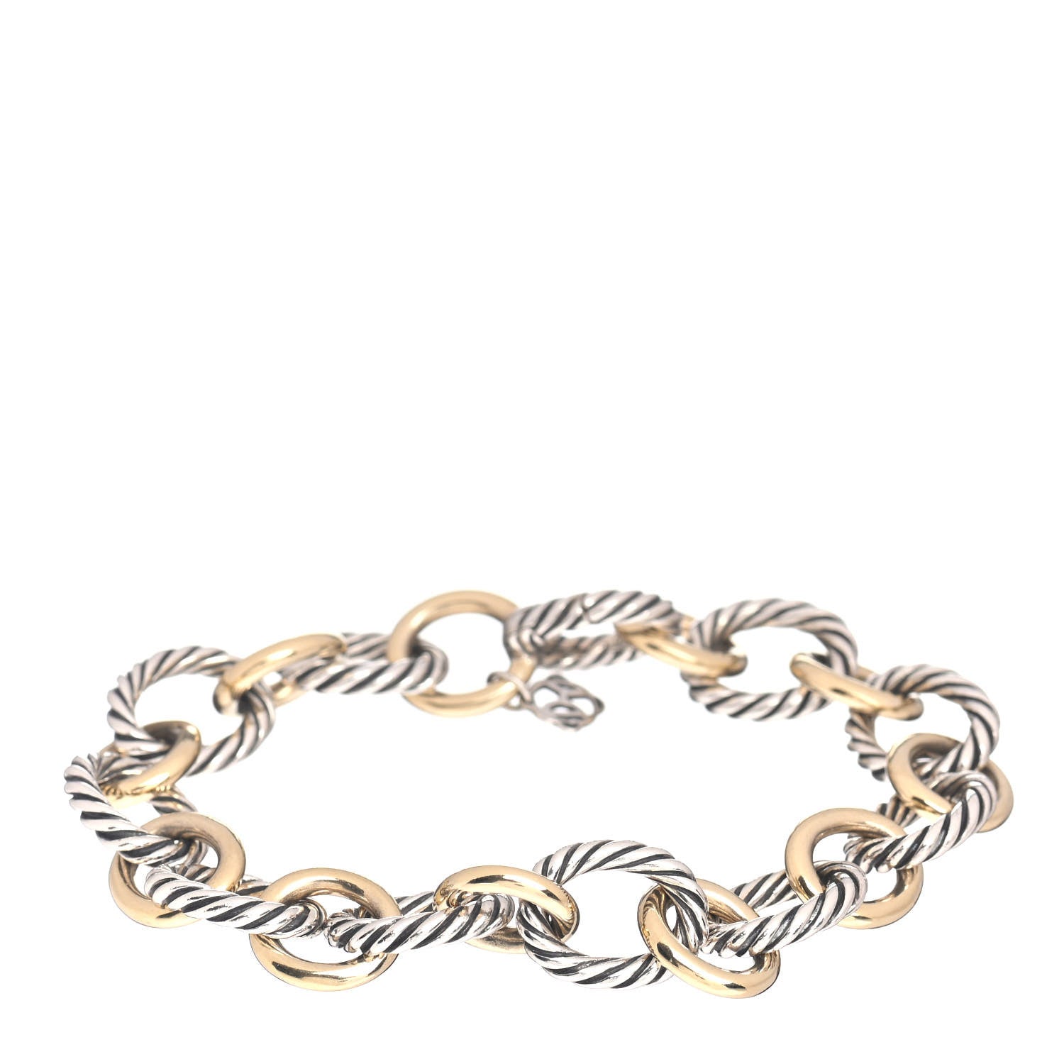 David Yurman Sterling Silver 18K Yellow Gold 12mm Large Oval Link Bracelet 1 of 4