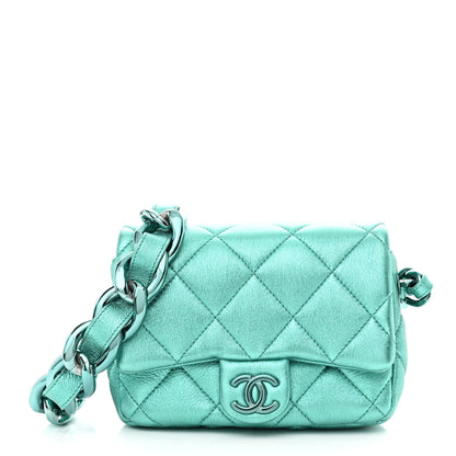 Chanel Metallic Lambskin Quilted Mini Lacquered Chain Flap Turquoise 1 of 11