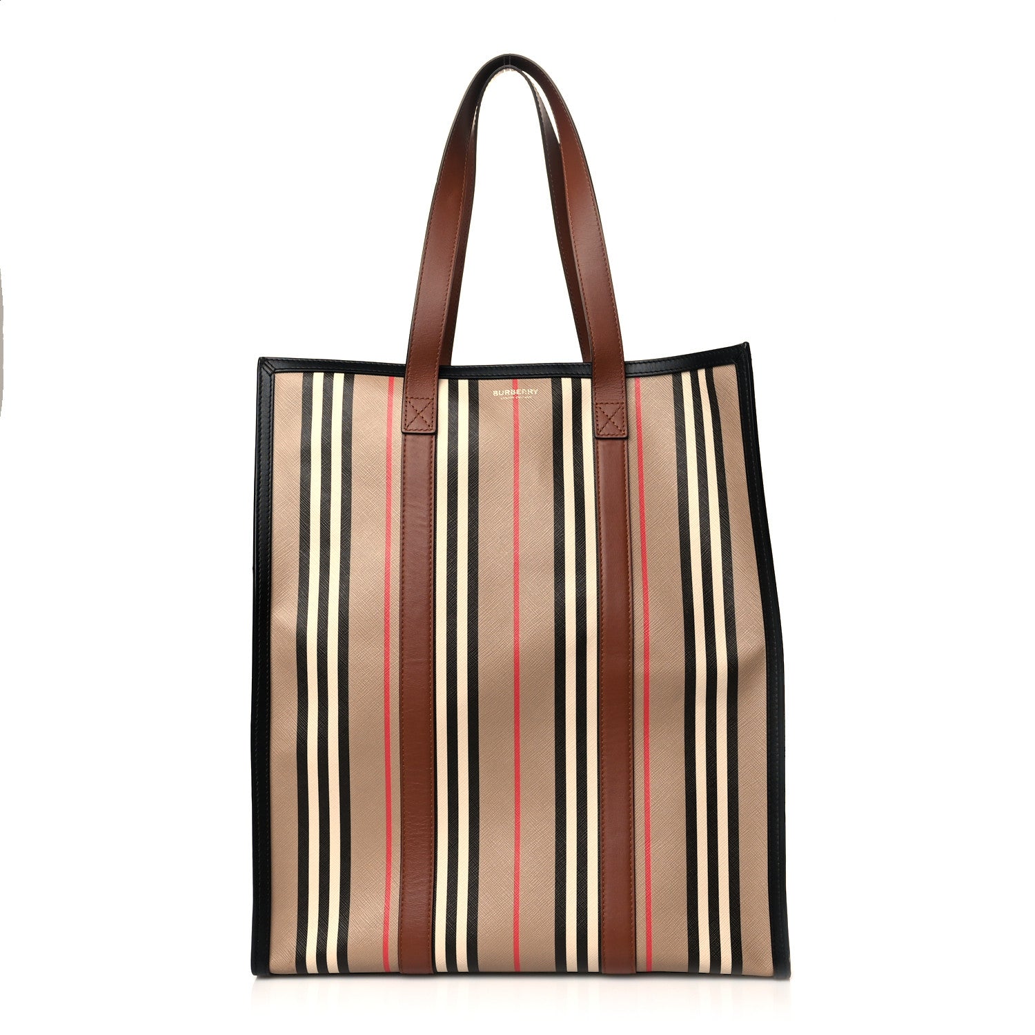 Burberry E-Canvas Stripe Medium Portrait Tote Bag Brown 1 of 9