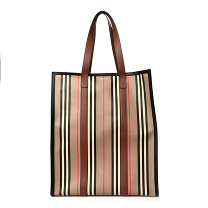 Burberry E-Canvas Stripe Medium Portrait Tote Bag Brown 1 of 9