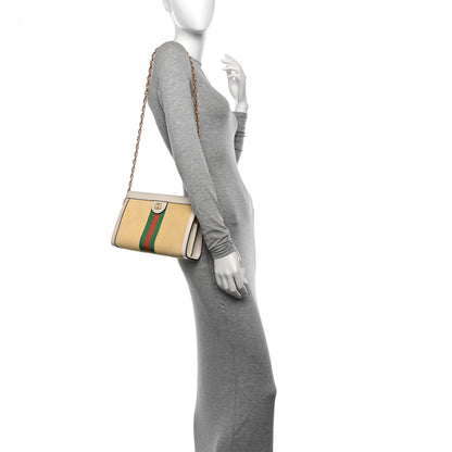 Gucci Suede Calfskin GG Web Small Ophidia Chain Shoulder Bag Burro New Mystic White 2 of 10