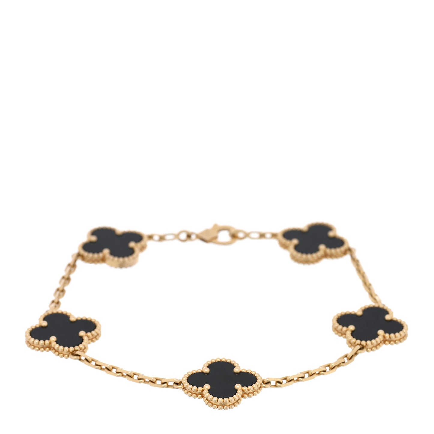 18K Yellow Gold Black Onyx 5 Motifs Vintage Alhambra Bracelet