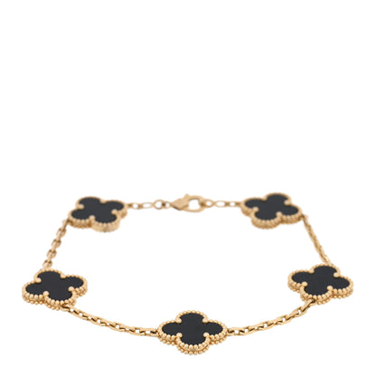 Van Cleef & Arpels 18K Yellow Gold Black Onyx 5 Motifs Vintage Alhambra Bracelet 1 of 4