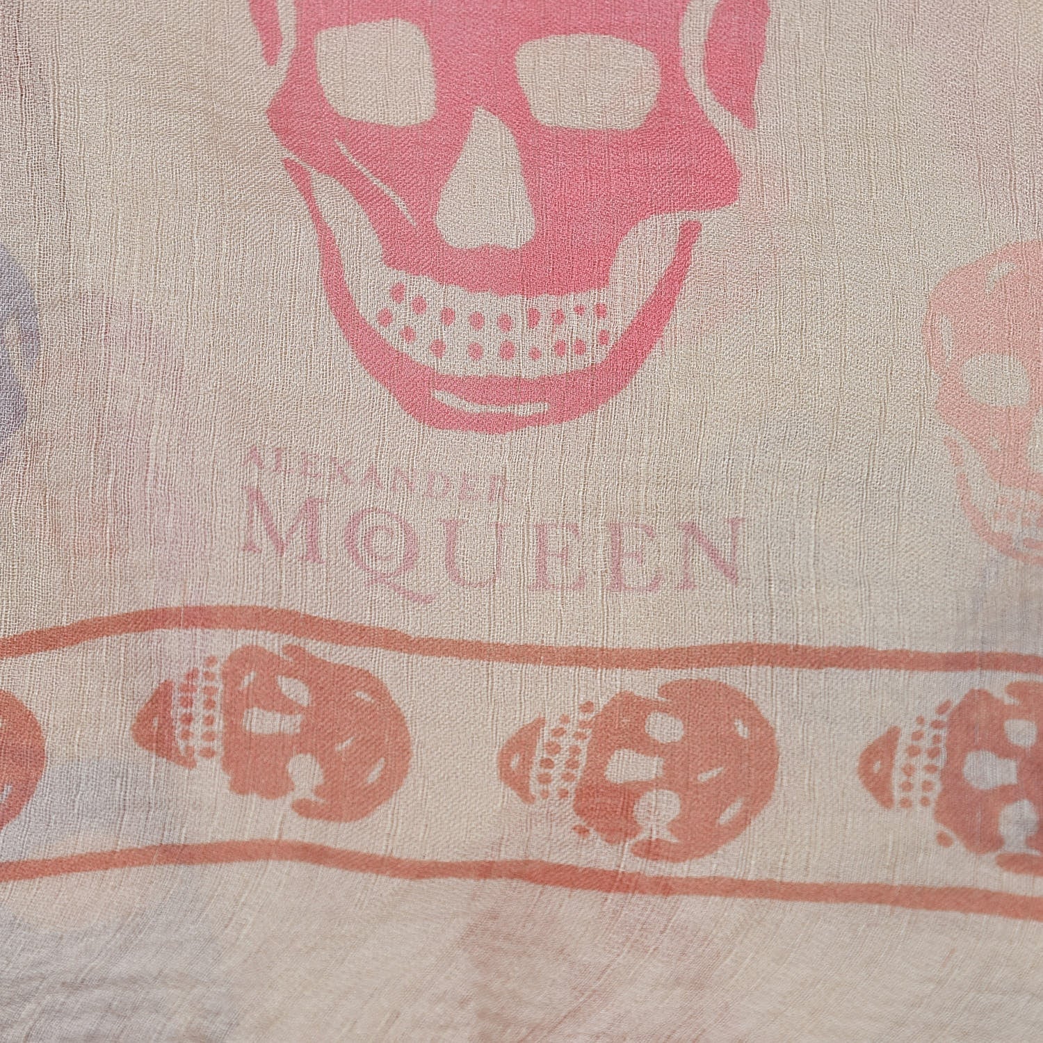 Alexander McQueen Silk Chiffon Skull Scarf Beige Pink 5 of 5