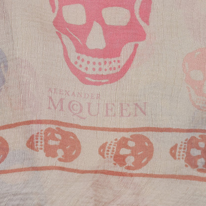 Alexander McQueen Silk Chiffon Skull Scarf Beige Pink 5 of 5