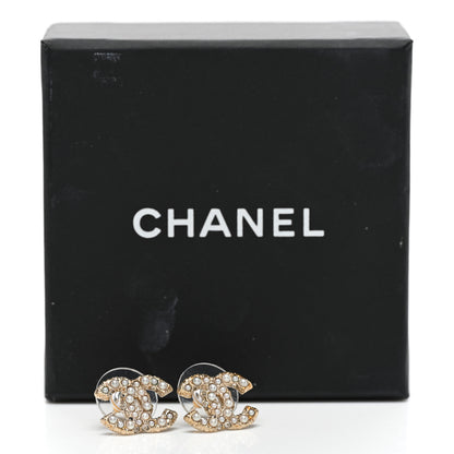 Chanel Metal Graduated Pearl Crystal CC Earrings Light Gold 5 of 5