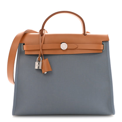Hermes Military Toile Vache Hunter Herbag Zip PM 31 Bleu Lin 1 of 12