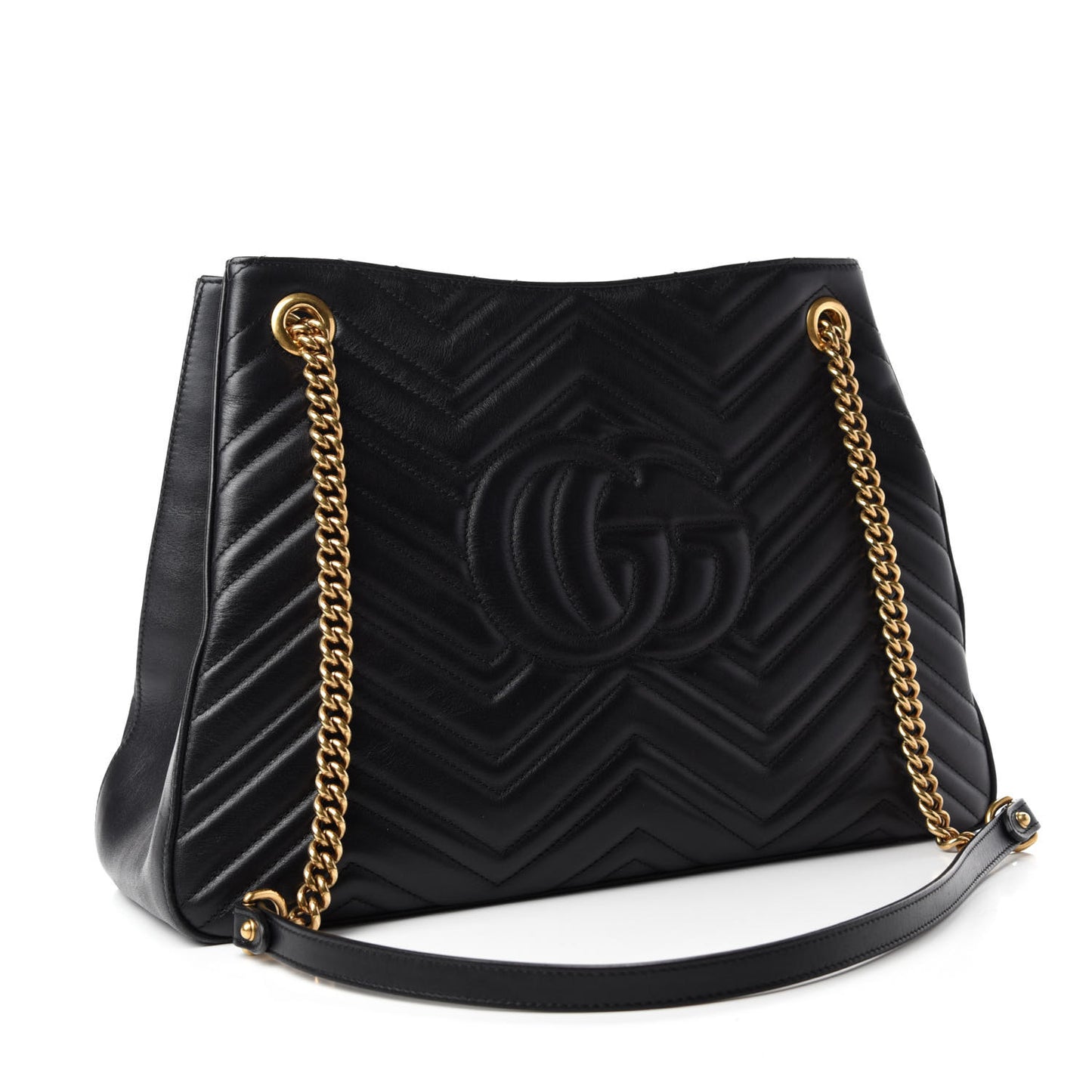 Calfskin Matelasse Medium GG Marmont Shoulder Tote Bag Black