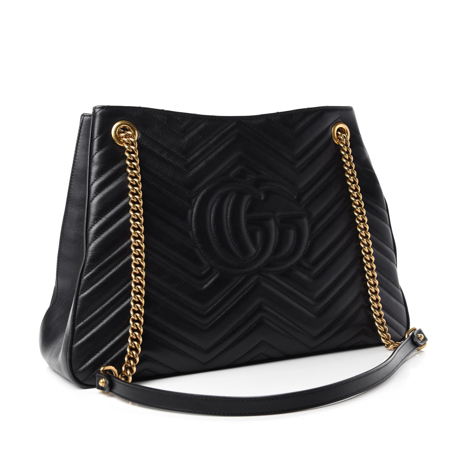 Gucci Calfskin Matelasse Medium GG Marmont Shoulder Tote Bag Black 3 of 12